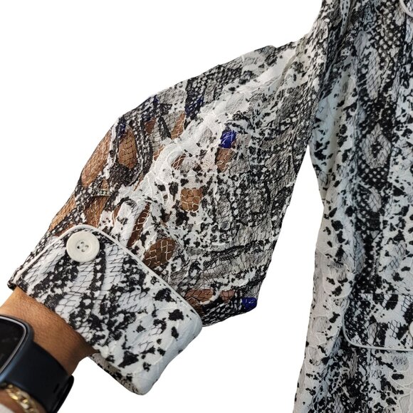 Clara S Sheer Snake Print Lace Button Jacket XL Black White Lightweight New - Picture 2 of 9